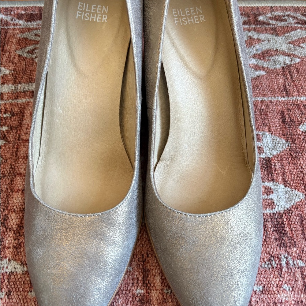 Eileen Fisher Hawk Metallic Suede Pump, Cutout Wedge Heels, 9.5